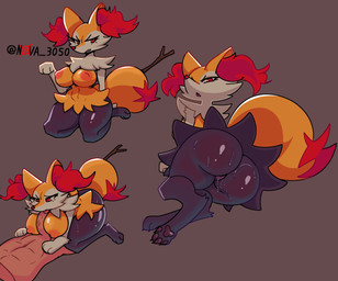 3_fingers 4_toes angry anthro areola big_breasts black_body black_fur bodily_fluids breast_play breasts butt cheek_tuft claws dipstick_tail duo eyelashes facial_tuft feet fellatio female female_anthro fingers fur genital_fluids inner_ear_fluff interspecies kneeling kneeling_oral_position looking_at_viewer looking_back lying male male/female male_human markings multicolored_body multicolored_fur narrowed_eyes neck_tuft nipples nude nude_anthro nude_female nude_human nude_male object_in_tail on_side oral orange_areola orange_body orange_fur orange_nipples paws penile penis_between_breasts penis_in_mouth pointy_ears pointy_nose pokephilia pseudo_clothing rear_view red_eyes sex sharp_teeth slim_anthro slim_female small_waist stick stick_in_tail sweat sweaty_butt sweaty_legs tail tail_markings teeth thick_thighs titfuck toe_claws toes tuft vaginal_fluids white_body white_fur wide_hips yellow_body yellow_fur nova3050 nintendo pokemon braixen generation_6_pokemon human mammal pokemon_(species) 2024 absurd_res digital_drawing_(artwork) digital_media_(artwork) hi_res multiple_scenes