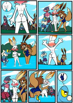 3_fingers 3_toes 4_fingers anthro balls barefoot beak big_butt bisexual blue_body blush breasts brown_body brown_fur brown_hair butt butt_grab cleavage clothed clothed/nude clothed_anthro clothed_female clothed_male clothing embarrassed embarrassing_nudity exhibitionism feet female fingers flaccid fur genitals group hair hand_on_butt humiliation male male/female male/male micropenis nipples nude nude_anthro nude_male one-piece_swimsuit penis penis_humiliation plantigrade skinny_dipping slim slim_anthro slim_male small_penis small_penis_humiliation smile standing swimming_trunks swimwear toes topless topless_anthro topless_male undressing white_balls white_body white_fur white_penis yellow_beak birbpan nintendo pokemon amphibian avian canid canine eevee froakie frog generation_1_pokemon generation_3_pokemon generation_6_pokemon generation_8_pokemon lagomorph mammal pokemon_(species) scorbunny taillow comic hi_res multiple_scenes
