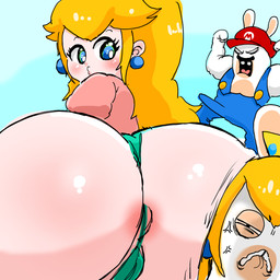 angry anthro anus big_butt black_facial_hair black_mustache blonde_hair blue_background blue_clothing blue_ear_piercing blue_eyes blue_overalls buckteeth butt button_(fastener) camel_toe clothed clothed_anthro clothed_male clothing cross-popping_vein crown ear_piercing erection erection_under_clothing eyelashes facial_hair female female_anthro female_human fist flexing flexing_bicep flexing_both_biceps frowning_at_viewer fur furrowed_eyebrows gem genital_outline green_clothing green_thong green_underwear group hair hat head_on_butt headgear headwear huge_butt light long_ears long_hair looking_at_another looking_back looking_back_at_another male male_anthro mitten_hands multicolored_body muscular muscular_anthro muscular_male mustache narrowed_eyes noseless not_furry_focus open_mouth overalls piercing pink_anus pink_clothing pink_shirt pink_tongue pink_topwear princess puckered_lips pupils red_clothing red_hat red_headwear royalty sapphire_(gem) shirt simple_background squint tan_body tan_inner_ear tan_skin teeth thong tight_thong tongue topwear trio two_tone_body underwear vulva_outline white_body white_fur white_pupils osirisky mario_bros mario_plus_rabbids_kingdom_battle nintendo raving_rabbids rayman_(series) ubisoft princess_peach rabbid_mario rabbid_peach human lagomorph mammal rabbid 1:1 2022 colored crossover digital_drawing_(artwork) digital_media_(artwork) hi_res japanese_description lighting shaded