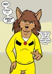 anthro black_nose brown_body brown_fur brown_hair clothed clothing dialogue female fur hair looking_at_viewer solo text alan_foreman freefall_(webcomic) florence_ambrose bowman's_wolf canid canine canis mammal red_wolf wolf english_text