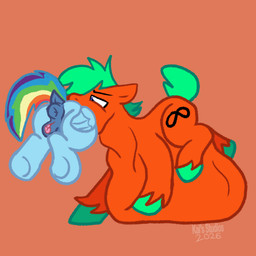 anatomically_correct anatomically_correct_genitalia clitoral_winking clitoris cutie_mark dock_(anatomy) duo female feral fetlocks genitals hair kicking_legs looking_down male male_pred multicolored_hair open_mouth oral_vore tail vore wings kais_studios friendship_is_magic hasbro my_little_pony mythology kp_(kais_studios) rainbow_dash_(mlp) earth_pony equid equine horse mammal mythological_creature mythological_equine pegasus pony 1:1 2026 absurd_res hi_res