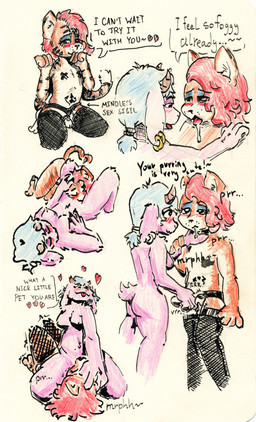 anthro black_clothing black_panties black_underwear blue_eyeshadow blue_hair blush bodily_fluids chastity_cage chastity_device clothing cunnilingus dialogue dominant dominant_female duo ear_piercing empty_eyes eyeshadow facesitting female fishnet_clothing hair heart_symbol hitachi_magic_wand kneeling lying makeup male male/female mind_control on_back oral panties piercing purring red_hair saliva saliva_on_tongue sex sex_toy shaking shivering sitting_on_another smile standing text tongue tongue_out underwear vaginal vibrator wand_vibrator motherfucker_=_receiver bovid caprine felid goat mammal pantherine tiger 2022 english_text hi_res sketch traditional_media_(artwork)