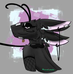 4_ears 4_nostrils absolute_territory ambiguous_gender antennae_(anatomy) anthro armwear bedroom_eyes black_body black_fur black_sclera clothing collar collar_only ear_piercing ear_ring extreme_bondage eyeliner eyeshadow fishnet_armwear fishnet_clothing fluffy_ears fur inner_ear_fluff leash lock looking_at_viewer makeup multi_ear muzzle_bolt narrowed_eyes neck_tuft nude padlock piercing pink_eyes ring_piercing seductive simple_background solo tuft torrent_amador_(artist) pixel_amador sandkrit absurd_res hi_res