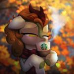 female one_eye_closed outside scarf solo confetticakez asian_mythology chinese_mythology east_asian_mythology friendship_is_magic hasbro my_little_pony mythology starbucks autumn_blaze_(mlp) dragon equid kirin mammal mythological_creature mythological_scalie scalie 1:1 2018 hi_res