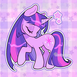 eyes_closed female feral hooves horn plaid raised_hoof solo sparkles star ferretpuzzle friendship_is_magic hasbro my_little_pony mythology twilight_sparkle_(mlp) equid equine mammal mythological_creature mythological_equine unicorn 1:1 hi_res