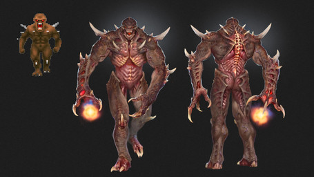 2_toes 3_fingers abs ambiguous_gender bald bare_butt black_background brown_body butt claws featureless_crotch feet fingers fire front_view hands_on_fire light long_claws muscular no_pupils open_mouth rear_view red_eyes sharp_teeth simple_background solo spikes spikes_(anatomy) sprite_art standing teeth toe_claws toes unknown_artist doom_(series) doom_the_dark_ages id_software microsoft humanoid imp_(doom) imp_stalker_(doom) 16:9 4k absurd_res concept_art hi_res official_art widescreen