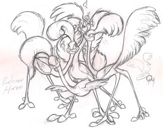 beak caressing coy female female_symbol feral gender_symbol group harem ink intersex_symbol male male/female symbol toony looney_tunes warner_brothers road_runner_(looney_tunes) avian bird cuculiform greater_roadrunner new_world_ground_cuckoo roadrunner graphite_(artwork) hi_res sketch traditional_media_(artwork)