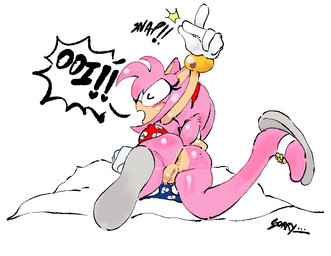 accessory anthro anus bikini blush bracelet butt clothing crop_top dialogue female footwear genitals gloves hair_accessory hairband handwear jewelry looking_back pink_body sandals shirt shoes snapping_fingers solo swimwear tail tan_body tan_skin text topwear two-piece_swimsuit underwear vulva sou_mimasen sega sonic_the_hedgehog_(series) amy_rose eulipotyphlan hedgehog mammal english_text