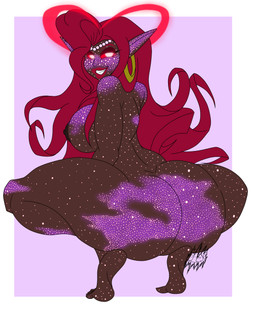 big_breasts big_butt breasts butt crouching dark_body dark_skin ear_piercing ear_ring female hair halo hoop_ear_ring humanoid_pointy_ears lips lipstick looking_at_viewer makeup piercing pointy_ears rear_view red_eyes red_hair red_lips red_lipstick red_sclera ring_piercing smile smiling_at_viewer solo thick_lips thick_thighs ecn celestial_being deity humanoid absurd_res hi_res