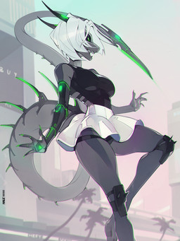 anthro biped bottomwear breasts claws clothed clothed_anthro clothed_female clothing feet female fingers fully_clothed fully_clothed_anthro fully_clothed_female hair horn medium_breasts non-mammal_breasts outside skirt small_waist smile solo tail teeth toes topwear hale. mythology dragon mythological_creature mythological_scalie scalie 2026 3:4 digital_drawing_(artwork) digital_media_(artwork) hi_res