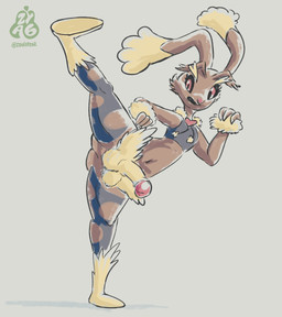 action_pose anthro balls genitals kick long_legs male nude penis pose solo zyasixpear nintendo pokemon generation_4_pokemon generation_6_pokemon lopunny mega_evolution mega_lopunny pokemon_(species) absurd_res hi_res sketch