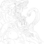 coiling duo female feral imminent_vore open_mouth tentacles tusks grindavikbydaylight godzilla_(series) toho biollante humanoid kaiju scalie 1:1 2020 hi_res monochrome