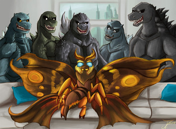 black_sclera building claws detailed_background female female_feral feral fur furniture group looking_at_another looking_down looking_down_at_another male on_sofa open_mouth pillow sitting sitting_on_sofa smile sofa teeth tongue white_eyes window wings james_corck godzilla_(series) monsterverse mothra_(series) piper_perri_surrounded toho godzilla mothra arthropod insect kaiju lepidopteran monster moth reptile scalie digital_media_(artwork) meme