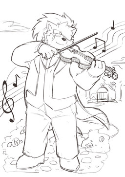 anthro bowed_string_instrument clothing eyebrows hair male musical_instrument musical_note musical_symbol playing_music ponytail scar solo string_instrument suit symbol thick_eyebrows violin junxiong_0814 lifewonders tokyo_afterschool_summoners shino_(tas) canid canine canis domestic_dog mammal absurd_res hi_res sketch