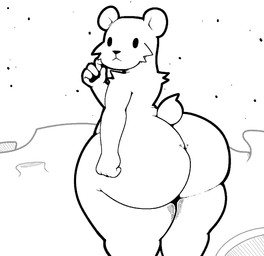 anthro belly big_butt butt looking_at_viewer looking_back male moon pawpads rear_view simple_background small_tail solo space tail thick_thighs white_background white_body lewdewott asdfmovie tomska desmond_the_moon_bear bear black_bear mammal moon_bear ursine digital_media_(artwork) hi_res meme monochrome