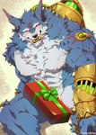 abs anthro armor biceps blue_body blue_fur christmas_present clothing convenient_censorship facial_scar fangs forehead_scar fur gauntlets gift gloves gold_gauntlets handwear looking_at_viewer male multicolored_body multicolored_fur muscular muscular_anthro muscular_male nipples object_on_back obliques patreon_logo pecs pumps red_sclera scar serratus sharp_teeth shoulder_scar sitting sitting_on_ground solo teeth text tusks two_tone_body two_tone_fur vein veiny_muscles white_body white_fur yellow_eyes booboo34 league_of_legends mythology patreon riot_games tencent warwick_(lol) canid canine mammal mythological_canine mythological_creature werecanid werecanine werecreature werewolf 2024 absurd_res hi_res url