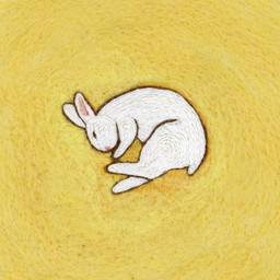 ambiguous_gender bird's-eye_view curled_up digitigrade empty_eyes feral fetal_pose fur high-angle_view long_ears lying on_side pink_nose scut_tail short_tail simple_background snout solo tail white_body white_fur yellow_background emma_lacy death_of_a_rabbit_(your_arms_are_my_cocoon) your_arms_are_my_cocoon lagomorph leporid mammal rabbit 1:1 2024 absurd_res album_cover cover full-length_portrait hi_res official_art portrait traditional_media_(artwork)
