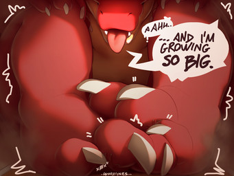 3_toes anthro barefoot big_feet biped body_size_growth brown_hair claws dialogue duo feet foot_crush foot_focus green_eyes growth hair horn inside larger_anthro larger_male macro male red_body room_filling size_difference size_transformation smaller_anthro smaller_male soles speech_bubble tail text toe_claws toes tongue tongue_out transformation white_claws nitrosimi96 european_mythology mythology zack_(nitrosimi96) dragon mythological_creature mythological_scalie scalie western_dragon 4:3 digital_media_(artwork) english_text hi_res