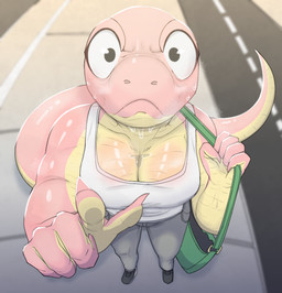 angry anthro big_breasts big_eyes biped bodily_fluids bottomwear breasts clothed clothed_anthro clothed_female clothing female fingers first_person_view footwear front_view frown gesture grey_bottomwear grey_clothing grey_pants hand_gesture high-angle_view humanoid_hands looking_at_viewer non-mammal_breasts outside pants pink_body pointing pointing_at_viewer purse scales shirt shoes solo standing street sweat sweatdrop sweaty_body tail tan_body tan_scales tank_top topwear ventral_scales white_clothing white_shirt white_tank_top white_topwear mike_jeb linda_(mike_jeb) lizard reptile scalie 2025 colored hi_res shaded