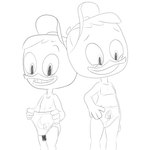 anthro beak blush blush_lines clothing hat headgear headwear male mostly_nude nipples shota solo underwear young young_anthro young_male amorousartist disney ducktales ducktales_(2017) gizmoduck huey_duck anatid anseriform avian bird duck 1:1 absurd_res hi_res monochrome