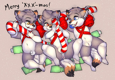 anthro anus balls blue_eyes candy candy_cane candy_cane_in_pussy clothing countershading dessert diaper diaper_change eyewear female flaccid food foreskin fur genitals glasses grey_body grey_fur group holidays improvised_sex_toy loli male multicolored_body multicolored_fur nude open_diaper pacifier penetration penis red_eyes shota small_penis snow text toddler unretracted_foreskin vaginal vaginal_penetration vulva white_body white_fur yellow_eyes young young_anthro young_female young_male battler christmas ruby_lareme_(battler) sapphire_lareme_(battler) the_lareme_triplets_(battler) topaz_lareme_(battler) canid canine canis mammal wolf 2019 english_text hi_res