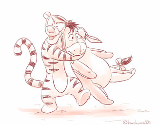 accessory bow_(feature) bow_accessory bow_ribbon duo eyes_closed fur furgonomics hair hug male open_mouth open_smile ribbons seam_(sewing) shocked simple_background smile striped_body striped_fur stripes tail tail_accessory tail_bow tail_ribbon white_background kurokuma824 disney winnie_the_pooh_(franchise) eeyore tigger asinus donkey equid equine felid mammal pantherine tiger