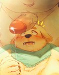 anthro belly big_belly blush bodily_fluids duo erection genital_fluids genitals humanoid_genitalia humanoid_hands humanoid_penis kemono male overweight overweight_male penis precum scarf solo_focus 10_cosmo_24 lifewonders tokyo_afterschool_summoners cu_sith_(tas) canid canine canis domestic_dog mammal 2023 hi_res