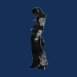 anthro arm_armor band_merch belt black_bottomwear black_clothing black_hair black_jeans black_pants bottomwear chain_jewelry clothing denim denim_bottomwear denim_clothing drawstring feather_pattern fur green_eyes grey_body grey_fur hair hair_over_eyes hoodie jeans male markings pants rim_light sagging_pants solo striped_markings striped_tail stripes tail tail_markings text topwear underwear cerberussenn holland_mcintyre_(cerberussenn) mammal procyonid raccoon 1:1 absurd_res hi_res japanese_text signature