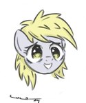 blonde_hair blonde_mane female fur grey_body grey_fur grey_head hair mane simple_background smile solo white_background wings yellow_eyes tuskonline friendship_is_magic hasbro my_little_pony mythology derpy_hooves_(mlp) equid equine horse mammal mythological_creature mythological_equine pegasus pony headshot_portrait hi_res portrait