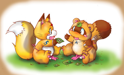 3_toes 4_fingers anthro asian_clothing balls black_nose blush bottomwear bracelet brown_body brown_eyes brown_fur claws clothed clothing cutlery dipstick_ears dipstick_tail duo ear_markings east_asian_clothing etchu_fundoshi feet fingers fork fundoshi fur gem genitals gloves_(marking) grass happy holding_object japanese_clothing jewelry kitchen_utensils leaf loincloth looking_at_another male markings mostly_nude multicolored_body multicolored_ears multicolored_fur multicolored_tail navel necklace nipples open_mouth orange_body orange_fur overweight overweight_male pawpads paws pearl_(gem) picnic pink_nose pink_pawpads plant rock simple_background sitting skimpy tail tail_markings tattoo toe_claws toes tools underwear whiskers white_background white_body white_fur young young_anthro chibineco canid canine fox mammal raccoon_dog tanuki 2008