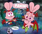 anthro breasts cleavage clothed clothing cosplay duo female heart_symbol leotard male speech_bubble text young cybert capcom cartoon_network chowder_(series) darkstalkers chowder lilith_aensland panini_(chowder) lagomorph leporid mammal rabbit