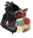 anthro duo fur machine male male/male red_eyes screen screen_face simple_background smile spots oliemyman johmn canid canine hyena mammal protogen spotted_hyena digital_media_(artwork) hi_res