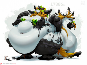 2_horns 3_toes 4_fingers after_transformation anthro belly belly_folds belly_overhang big_belly big_breasts big_ears biped black_clothing black_ears black_eyes black_gloves black_goo black_handwear black_legwear black_thigh_highs black_topwear blonde_hair bottle breasts cleavage clothed clothing container crown crown_on_tail deep_navel digit_ring feet female female_anthro fingers gloves goo_clothing goo_drip goo_string green_bow green_sclera hair handwear headgear horn horn_jewelry horn_ring huge_belly huge_breasts huge_thighs imperial_unit jewelry legwear long_tail love_handles macro markings morbidly_obese morbidly_obese_anthro morbidly_obese_female navel obese obese_anthro obese_female overweight overweight_anthro overweight_female potion_bottle princess ring ring_(jewelry) royalty sharp_teeth solo spade_tail standing stated_weight striped_markings striped_tail stripes tail tail_markings tail_on_ground teeth thick_tail thick_thighs thigh_highs toe_ring toes topwear white_body miluinaoxie mythology dragon mythological_creature mythological_scalie scalie 2023 4:3 colored digital_media_(artwork) digital_painting_(artwork) painting_(artwork)