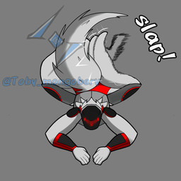 anthro big_butt blush butt butt_slap machine male male/male slap solo toby_mongobery fan_character protogen 1:1 absurd_res hi_res