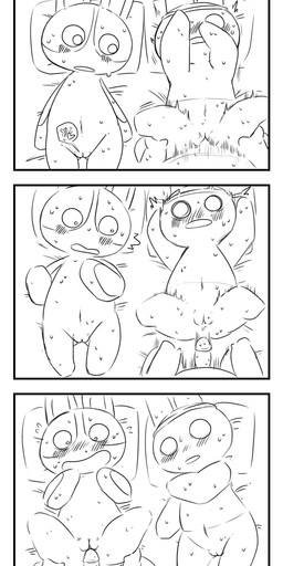 ambiguous_penetrating_anthro anthro anthro_penetrated aroused aroused_onlooker blush bodily_fluids chibi cum duo_focus faceless_character faceless_male female female_focus female_penetrated fucked_silly genital_fluids genitals group group_sex heart_symbol impregnation looking_pleasured male male/female male_penetrating male_penetrating_anthro male_penetrating_female motion_lines nude orgasm ovum ovum_with_heart penetration penile penile_penetration penis penis_in_vagina pillow sex simple_background sperm_cell sweat threesome trio vaginal vaginal_penetration vulva young young_anthro bluescape735 animal_crossing nintendo coco_(animal_crossing) dotty_(animal_crossing) lagomorph leporid mammal rabbit unknown_species 2023 black_and_white hi_res monochrome sequence adult_(lore)