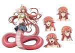 accessory angry animal_humanoid apode big_breasts blush breasts cleavage clothed clothing concept_art draconcopode expressions facial_expressions female full-length_portrait gesture hair hair_accessory hairclip hand_gesture humanoid humanoid_pointy_ears lamia legless living_tail long_hair midriff miia_(monster_musume) model_sheet monster_girl_(genre) monster_musume multiple_angles multiple_poses navel official_art one_eye_closed open_mouth portrait pose pupils red_body red_hair red_scales reptile reptile_humanoid scales scalie scalie_humanoid serpentine shirt simple_background slit_pupils smile snake snake_humanoid snake_tail solo split_form sunagawa_takaya tail tied_shirt topwear unusual_anatomy unusual_tail v_sign white_background wink yellow_eyes