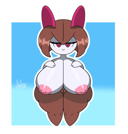 areola bedroom_eyes big_breasts breasts brown_hair female genitals hair huge_breasts looking_at_viewer multicolored_body narrowed_eyes nipples not_furry pink_areola pink_nipples pupils red_eyes seductive smile solo thick_thighs two_tone_body vulva white_pupils slem nintendo pokemon generation_3_pokemon humanoid kirlia pokemon_(species) 2023 dated digital_media_(artwork) hi_res signature