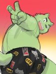 anthro belly butt clothing fur green_body green_fur humanoid_hands kemono male overweight overweight_anthro overweight_male solo underwear kita_9999 canid canine canis domestic_dog mammal 2020 3:4 absurd_res hi_res