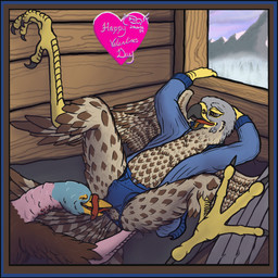 4_toes anal anisodactyl anthro avian_caruncle avian_feet beak bed black_border blue_briefs blue_clothing blue_underwear border briefs butt cere_(anatomy) chastity_bulge chastity_cage chastity_device chastity_under_clothing clothed clothing cloud coat duo eyes_closed feathers feet furniture grey_body grey_feathers hand_on_hip heart_symbol hole_in_clothing holidays inside kneeling leaning leaning_backward leaning_forward licking looking_at_another looking_at_partner looking_at_viewer lying male male/male mountain multicolored_body multicolored_eyes multicolored_feathers on_back open_beak open_mouth oral pink_scutes presenting presenting_hindquarters rimming romantic romantic_couple scuted_arms scutes sex snood_(anatomy) snow spread_legs spreading talons tan_body tan_feathers text toes tongue topwear two_tone_body two_tone_eyes two_tone_feathers unbuttoning unbuttoning_shirt underwear undressing undressing_self window wings wrinkles yellow_scutes tzair_(artist) konarak_(tzair) tzair_(character) avian bird falcon falconid galliform peregrine_falcon phasianid turkey 1:1 2026 digital_drawing_(artwork) digital_media_(artwork) english_text shaded signature