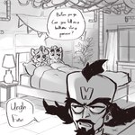 aged_down anthro bed bedroom bedtime bedtime_story dialogue furniture group happy smile speech_bubble text trio tucked_in young bloomellaa activision crash_bandicoot_(series) coco_bandicoot crash_bandicoot doctor_neo_cortex bandicoot human mammal marsupial 1:1 2020 absurd_res comic english_text greyscale hi_res monochrome signature brother_(lore) brother_and_sister_(lore) sibling_(lore) sister_(lore)