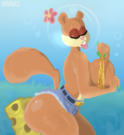 anthro bottomwear breasts bubble butt clothing eyes_closed facesitting female flower male outside piercing plant shorts sitting sitting_on_another tail tongue tongue_out underwater water waffafries nickelodeon spongebob_squarepants sandy_cheeks spongebob_squarepants_(character) eastern_grey_squirrel grey_squirrel mammal rodent sciurid tree_squirrel hi_res