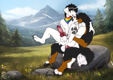 anal anal_penetration animal_genitalia animal_penis anthro anthro_on_anthro anthro_penetrated anthro_penetrating anthro_penetrating_anthro balls bodily_fluids canine_genitalia canine_penis chair_position cum cum_in_ass cum_inside cum_while_penetrated duo ejaculation eyes_closed face_lick from_behind_position genital_fluids genitals grass kerchief kerchief_only knot knotted_penis lgbt_pride licking male male/male male_anthro male_penetrated male_penetrating male_penetrating_male mostly_nude mostly_nude_anthro mostly_nude_male mountain muscular muscular_anthro muscular_male nude nude_anthro nude_male open_mouth outside pawpads penetration penile penile_penetration penis penis_in_ass plant rock sex sitting spread_legs spreading tail teeth tongue tongue_out tree tanutanuki lucas_(lucasreturns) michalelo bernese_mountain_dog bird_dog canid canine canis domestic_dog hunting_dog labrador mammal molosser mountain_dog retriever swiss_mountain_dog 2025 hi_res