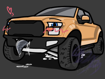 ambiguous_gender blush blush_lines bodily_fluids car cum cum_on_ground dripping genital_fluids happy heart_(marking) light_truck looking_at_viewer machine markings open_mouth orange_body pickup_truck saliva saliva_drip solo tongue truck vehicle ford ford_f150 dire_car dire_machine dire_vehicle living_car living_machine living_vehicle 4:3 hi_res watermark