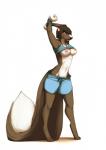 anthro blue_eyes bottomwear breasts clothed clothing female flashing fluffy fluffy_tail fur hair looking_at_viewer navel nipples partially_clothed pose raised_clothing raised_shirt raised_topwear shirt shorts simple_background small_waist solo tail tongue topwear weights white_background lost-paw shake_weight myris mammal mephitid skunk 2014 hi_res