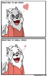 2017 anthro black_nose canid canine canis canisfidelis clothing comic english_text erection eye_through_hair eyebrow_through_hair eyebrows grey_body hair happy heart_eyes heart_symbol hi_res hoodie humor looking_down looking_up male mammal multicolored_body okami_wolf open_mouth penis_shadow ponytail shadow simple_background smile solo tail tail_motion teeth text tongue topwear translucent translucent_hair two_tone_body white_body white_hair wolf