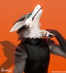 clothed clothing fingers fur grey_body grey_fur male orange_background simple_background solo white_body white_fur thanshuhai rikkun drazerk sergal 2022 digital_media_(artwork)