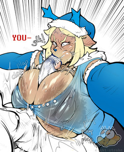 2_horns annoyed anthro anthro_penetrated antlers areola areola_slip armwear big_areola big_breasts big_nipples big_penis blonde_hair blue_horn blue_lipstick blue_nose blush blush_lines breast_play breasts brown_areola cheek_bulge christmas_clothing christmas_headwear clothing dialogue duo elbow_gloves erection eyebrows eyelashes fellatio female female_penetrated frown gem genitals gloves hair handwear hat headgear headwear holidays horn huge_areola huge_breasts huge_nipples huge_penis jewelry lipstick long_eyelashes makeup male male/female male_penetrating male_penetrating_female mature_anthro mature_female motion_lines necklace nipple_outline nipples oral oral_penetration pearl_(gem) pearl_necklace penetration penile penis penis_in_mouth santa_hat sex shirt short_hair sound_effects tan_body tear_trough text titfuck titfuck_under_clothes tongue tongue_out topwear translucent translucent_clothing translucent_topwear vein veiny_penis eight_strokes christmas deltarune undertale_(series) carol_holiday deer mammal 2025 artist_name english_text