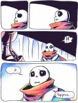 2016 aftertale animated_skeleton bone clothing comic dialogue gloves handwear jacket loverofpiggies male not_furry papyrus_(undertale) plant sans_(undertale) scarf skeleton teeth topwear tree undead undertale undertale_(series)