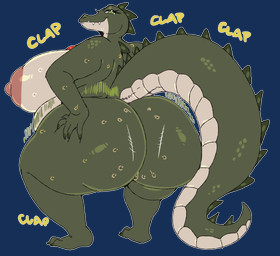 anthro ass_clapping big_breasts big_butt big_nipples big_tail bodily_fluids breasts butt female gem green_eyes nipples non-mammal_nipples solo sweat sweatdrop tail thick_thighs twerking wide_hips carpallove esmeralda_(rivetstheblue) alligator alligatorid crocodilian reptile scalie absurd_res alpha_channel hi_res