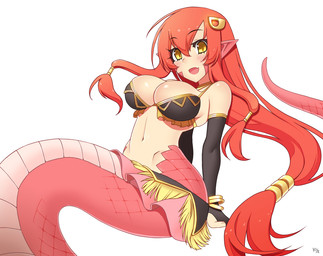 amber_eyes apode armwear big_breasts blush bottomwear bra breasts cleavage clothed clothing elbow_gloves female gloves hair handwear humanoid_pointy_ears legless long_hair looking_at_viewer monster_girl_(genre) navel open_mouth pink_body pink_hair pink_skin pointy_ears serpentine simple_background skirt smile solo split_form underwear white_background kuroonehalf monster_musume miia_(monster_musume) animal_humanoid draconcopode humanoid lamia reptile reptile_humanoid scalie scalie_humanoid snake snake_humanoid 2016